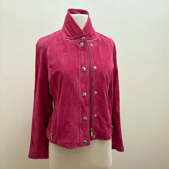 Michael Kors Barbie Pink Suede Jacket Sz Medium Coastal Cowgirl Western Boho Y2K - Picture 13 of 16